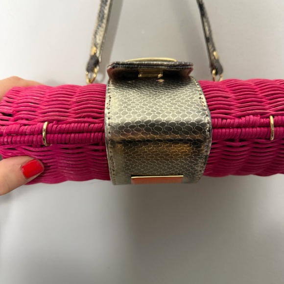 Lilly Pulitzer Rattan Purse Bag Pink Gold - Picture 5 of 13